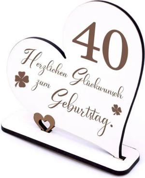 Dekolando Deko-Schriftzug 40 Jahre Deko Herz Aufsteller 15cm x 15cm - Geburtstag 40. Tischdeko (weiß, 2tlg)