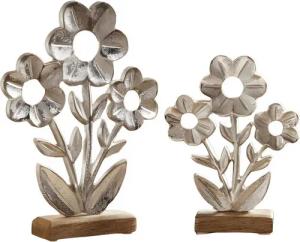 Dekoleidenschaft Dekofigur Blume "Silber" aus Aluminium in silber mit Antik Finish, Tischdeko (2 St., im Set), Dekoblume, Figurenset, Metalldeko, Metallfigur, Wohnzimmer Deko