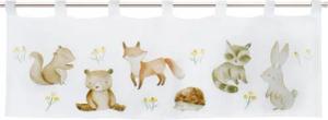 Delindo Lifestyle Scheibengardine Bistrogardine mit schlaufen, Waldtiere, 45x120 cm, weiß (1 St), Schlaufen, halbtransparent, mit Digitaldruck