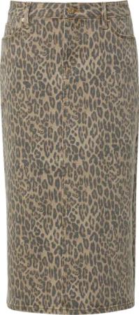 Denimrock in Midilänge mit Leo-Print