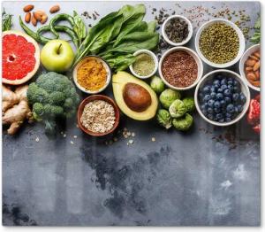 DEQORI Herdblende-/Abdeckplatte 'Auswahl an Superfood', Glas, (1 tlg), Herdabdeckplatte Ceranfeld Herd Platte Abdeckung Glasplatte