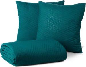 Design91 Tagesdecke SET: Decke mit 2 Kissenbezüge 40x40 cm, Zweiseitig gesteppt, dekorative Steppdecke, Microfaser