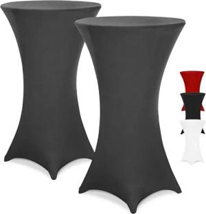 DETEX® Stehtisch Hussen Ø 70-75cm Grau 2er Set Rund 30°C Waschbar Verstärkte Standfüße Knitter- & Bügelfrei Stretch Stehtischhusse Tisch Überzug Cover