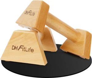 DH FitLife Liegestützgriffe aus Holz - 2x gelenksschonende & rutschfeste Handstand-Griffe (Parallettes, Dip Barren, Push-Up Bars, Calisthenics Equipment für Strength Training), Indoor & Outdoor