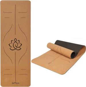 DH FitLife Yogamatte aus hochwertigem Kork & TPE, Gymnastikmatte 183 x 61 x 0,6 cm (naturfreundliche und rutschfeste Fitnessmatte, Korkmatte dicker mit Orientierungslinien), hautverträglich, leicht und tragbar