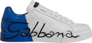 Dolce & Gabbana Weiße Blaue Leder Logo Niedrigschnitt Sneaker Schuhe