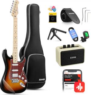 Donner E-Gitarre E-Gitarre 39 Zoll mit Kits für erwachsene Anfänger DST-152, Festkörper, Satz, Verstärker, Tasche, Zubehör, ST-Stil, HSS-Tonabnehmerspule geteilt