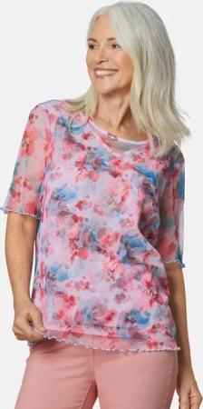 Druckbluse aus herrlich weichem Mesh - smaragd / orange / gemustert - Gr. 23 von Goldner Fashion