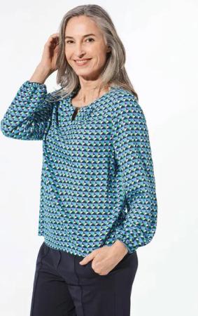 Druckbluse aus reiner Viskose - marine / gemustert - Gr. 23 von Goldner Fashion