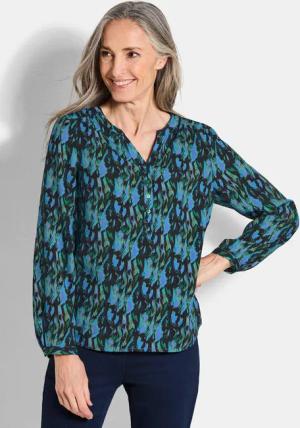 Druckbluse im Unikat-Print - petrol / gemustert - Gr. 44 von Goldner Fashion