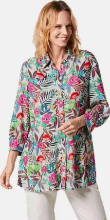 Druckbluse in exotischem Muster - koralle / grün / gemustert - Gr. 24 von Goldner Fashion