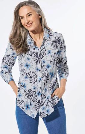 Druckbluse mit Hemdkragen - marine / gemustert - Gr. 24 von Goldner Fashion