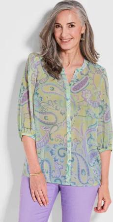 Druckbluse mit Paisley-Muster - gelb / gemustert - Gr. 54 von Goldner Fashion
