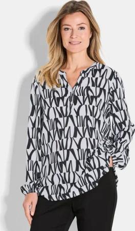 Druckbluse mit Tunikaausschnitt - schwarz / weiß / gemustert - Gr. 48 von Goldner Fashion