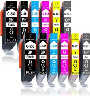 Druckerparadies 12er Pack Druckerpatronen 530 531 XL kompatibel mit Canon TS8750 Tintenpatrone (12-tlg)