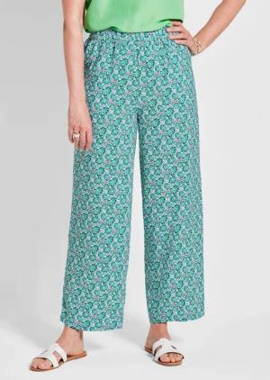 Druckhose VERA mit weitem Bein - grün / gemustert - Gr. 24 von Goldner Fashion