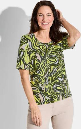 Druckshirt aus Baumwoll-Jersey - khaki / hellgrün / weiß / gemustert - Gr. 23 von Goldner Fashion