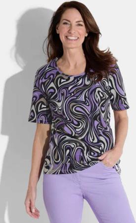 Druckshirt aus Baumwoll-Jersey - lila / schwarz / grau / gemustert - Gr. 54 von Goldner Fashion