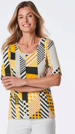 Druckshirt - gelb / weiß / gemustert - Gr. 24 von Goldner Fashion