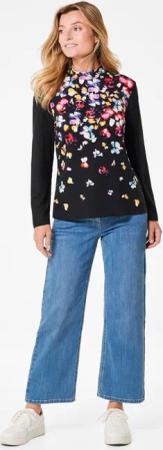 Druckshirt mit anschmiegsamem Stehkragen - schwarz / dunkelrot / geblümt - Gr. 25 von Goldner Fashion