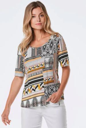 Druckshirt - schwarz / weiß / orange / gemustert - Gr. 38 von Goldner Fashion