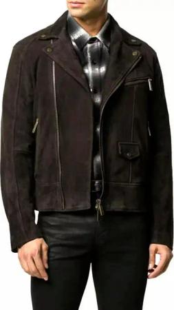Dsquared2 Bikerjacke Veloursleder Jacke Blouson Breite Revers, Metallbeschläge, asymmetrischen Reißverschlüsse
