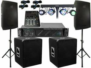 DSX Das Komplett Set DJ 25 cm Boxen Stativ Subwoofer 3000 W LED Licht Lautsprecher (1100 W)
