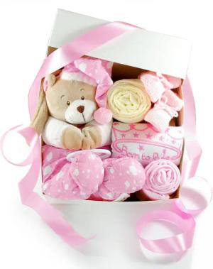 dubistda-WINDELTORTEN- Neugeborenen-Geschenkset Geschenkbox zur Geburt Spieluhr TEDDY, Geschenk Babyparty Babyshower