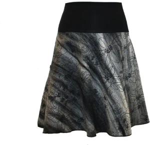 dunkle design A-Linien-Rock Wolle Grau bestickt 57cm elastischer Bund