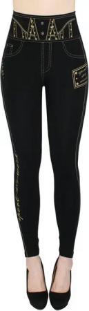 dy_mode Highwaist Leggings Damen Leggings Schwarz mit Goldfarben Glanz Muster Hochbund Hose elastischem Hochbund