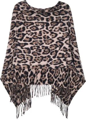 dy_mode Strickponcho Damen Feinstrick Poncho mit Fransen im Leo-Print Cape/Überwurf mit Fransen, im Leo-Print