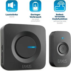 EAXUS Türklingel-Set moderne Haustürklingel 200m Reichweite, 52 Klingeltöne, (Schwarz/Weiß - 1/2 Empfänger), LED Anzeige, IP56 wasserdicht, 5 Lautstärkestufen