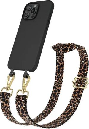 EAZY CASE Handykette 2in1 TPU Hülle mit Band für iPhone 16 Pro Max 6,9 Zoll, Schutzhülle zum Umhängen Hülle mit Leo Umhängeband Kettenhülle Schwarz