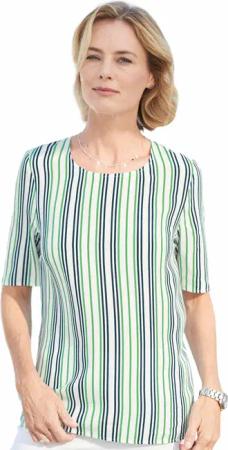 Effektvolle Streifenbluse aus fließender Viskose - weiß / marine / grün / gestreift - Gr. 42 von Goldner Fashion