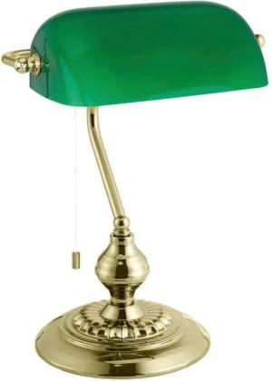 EGLO Tischleuchte BANKER, Ein-/Ausschalter, ohne Leuchtmittel, Lampe für Schreibtisch, in messing und grün, mit Zug-Schalter, E27