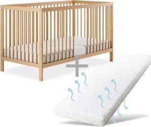 Ehrenkind Babybett PUR inkl. Matratze aus massivem Buchenholz, Gitterbett, Baby Bett, Babybett 60x120 cm