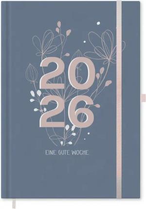Eine der Guten Verlag Terminkalender Terminplaner 2026 - A5, blau rosa weiß, 1 Doppelseite / Woche, 144 S. FSC-Papier, Softcover, klimaneutral