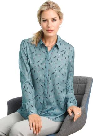 Einzigartige Hemdbluse in Satinware - türkis / gemustert - Gr. 22 von Goldner Fashion