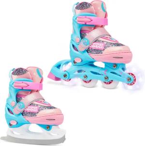 Eiskunstlauf Schlittschuhe 2in1 Einstellbare Etta Rosa/Blau Leuchtende LED-Räder
