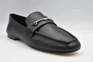 Elegant Black Leather Flat Shoes With Refined Lace - Gr. 9 - in Schwarz
