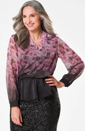 Elegante Druckbluse mit Schößchen - schwarz / altrosé / gemustert - Gr. 21 von Goldner Fashion