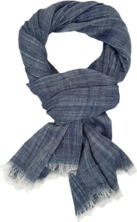 Ella Jonte Modeschal, leichter breiter Schal grau oder blau meliert Leinenoptik Baumwolle