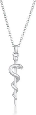 Elli Kette mit Anhänger Schlangenstab Äskulapstab Heilkunde 925er Silber, Heilsymbol