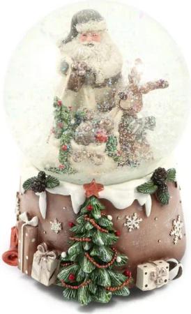 ELLUG Schneekugel Schneekugel mit Spieluhr zum Aufziehen grau-weiß, Schnee&Glitzer, Lied: we wish you a merry christmas