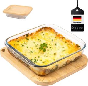 eluno Auflaufform Glas-Auflaufform inkl. Bambusdeckel, 1,8 Liter Servierbrett, eckig