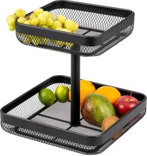 eluno Obstschale 2-stöckig / Brotkorb, Obstkorb aus schwarzem Metall