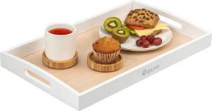 eluno Tablett Servierplatte mit seitlichen Griffen und Einlegeboden, Bambus, (1-tlg), inkl. Anti-Rutsch-Einlegeboden