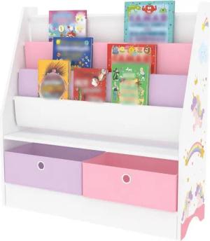 en.casa Bücherregal, »Neda« Kinderregal 74x71x23 cm mit Einhorn-Motiv Weiß/Lila/Rosa