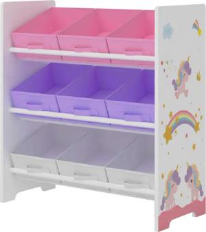 en.casa Kinderregal, »Boiro« Spielzeugregal mit 9 Boxen Einhorn-Motiv