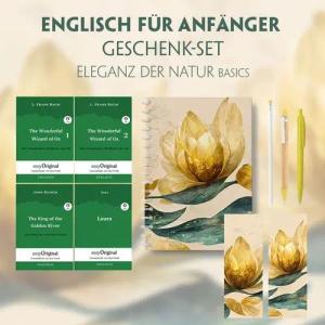 Englisch für Anfänger Geschenkset - 4 Bücher (mit Audio-Online) + Eleganz der Natur Schreibset Basics